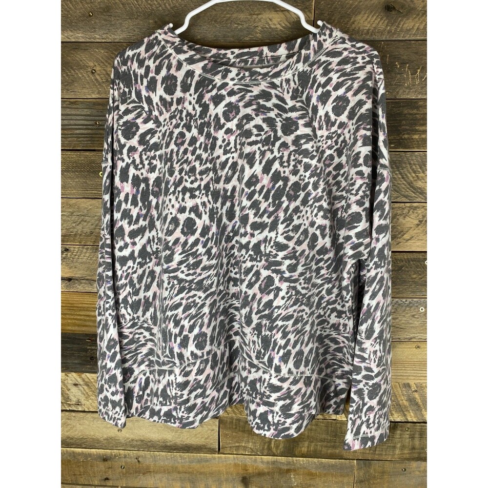 Avia Women's Plus Sz XXL Pink & Gray Animal Print Stretchy Long Sleeve Top